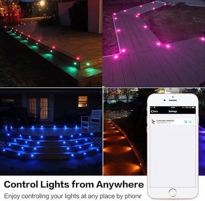 LED Deck Light Kit, 20pcs Φ1.77 WiFi Wireless Smart Phone Control Low Voltage Recessed RGBW Deck Lights with Remote, Voice Control, IP67 Waterproof Outdoor Path Stair Landscape Lighting, Black