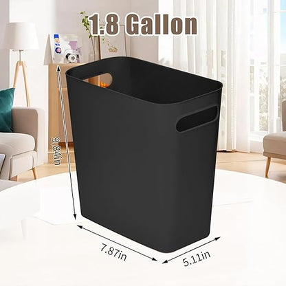 Versatile 1.8 Gallon Plastic Trash Can - The Compact Bin for Bathroom, Kitchen, or Home Office - Black