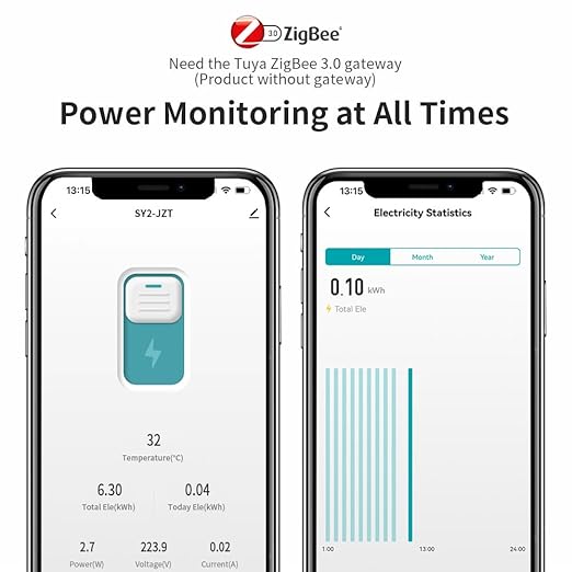 TONGOU Zigbee 3.0 Smart Switch| 1‑63A Adjustable DIN Rail 1P+N| Support Tuya/Smart Life Remote Control| Over-Current Protection| Smart Home Real-time Energy Monitoring| Voice Control| FCC Certified
