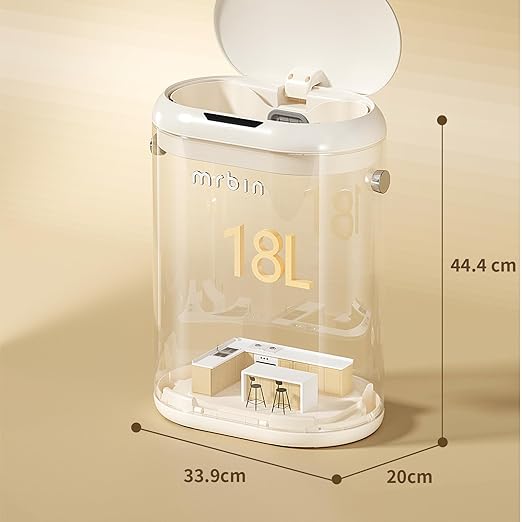 MRBIN Automatic Adsorption Metal Trash Can for Bathroom, Touchless Garbage Bin with Lid, 4.8 Gallon Slim Trash Can for Office and Bedroom, Kitchen Electric Motion Sensor Waste Basket, Cream White