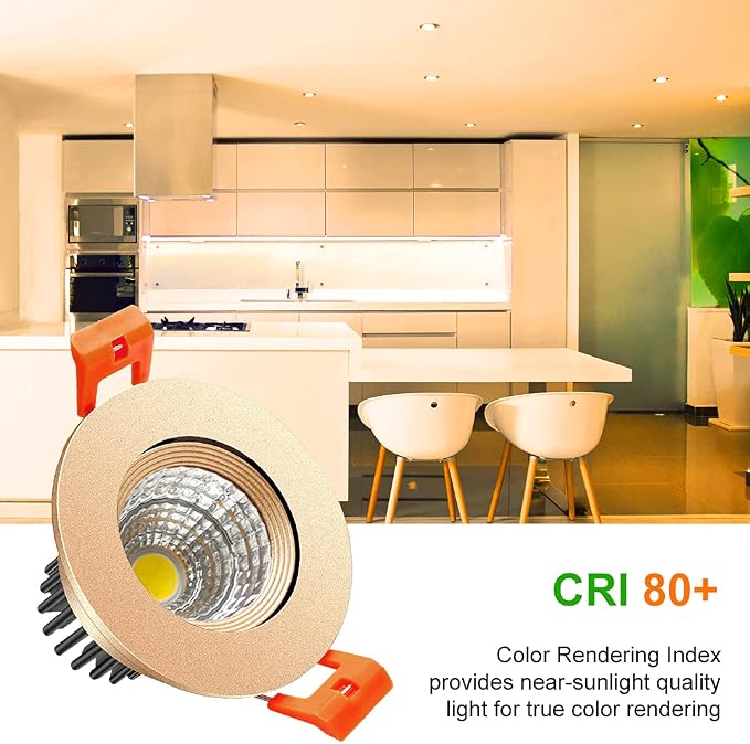 LightingWill 2inch LED Dimmable Downlight, 3W COB Recessed Ceiling Light, Ultra Warm White 2700K, CRI80, 25W Halogen Bulbs Equivalent, Gold (4 Pack)