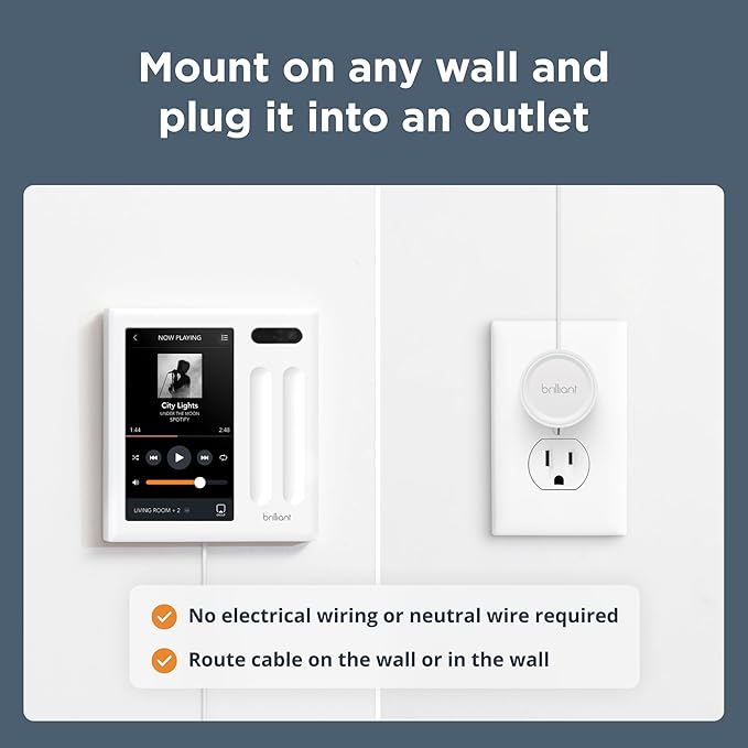Brilliant Smart Home Control (Plug-In Panel) — Alexa Built-In & Compatible with Ring, Sonos, Hue, Google Nest, Wemo, SmartThings, Apple HomeKit — In-Wall Touchscreen Control for Lights, Music, & More