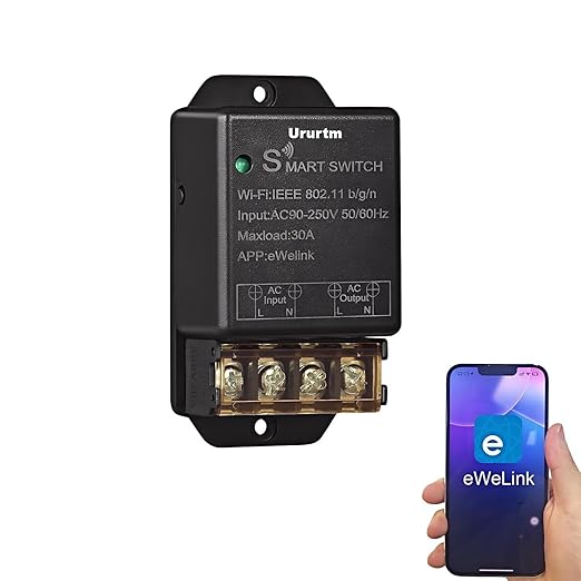 WiFi Smart Switch, 30A High Power Wireless Home Automation Module, Remote Control with eWelink App, Compatible with Alexa, Google Home, Black