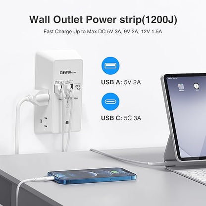 Outlet Extender, USB Wall Charger Surge Protector,5 Outlet Extender with 4 USB Charging Ports (5V 5A),3-Sided 1200J Power Strip Multi Plug Adapter for Home Travel,ETL Listed