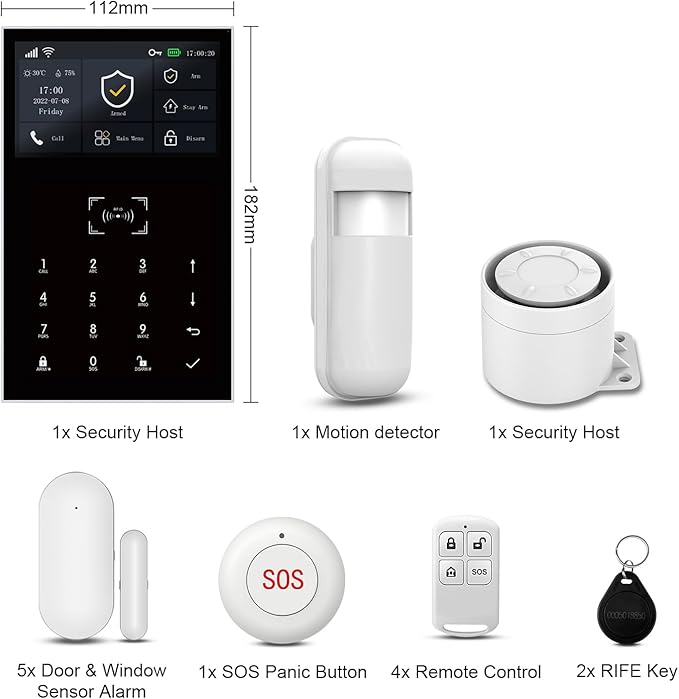 Home Security System with Instant Tuya App Alerts & WiFi+GSM/4G,Easy to Install WiFi/4G Alarm System with Instant Tuya App Alerts,Door and Window Alarms for Home,Compatible with Alexa,SOS Button