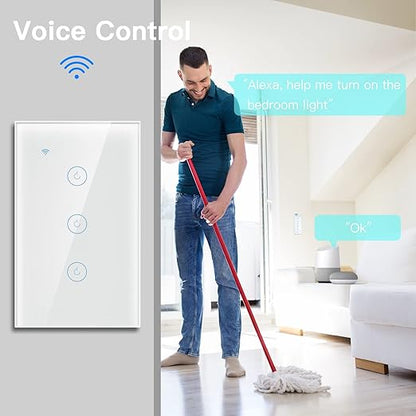 BSEED Smart Light Switch,3 Gang WiFi Touch Switch with Smart Life APP Control and Timing Function,White Single Pole Switches Work with Amazon Alexa,Google Assistant -(3Way) Multi-Control Association