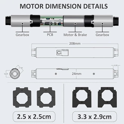 Motorized Roller Shade Motor Kit, 24mm DC 12V Electric Blind Motor for Cellular Roman Shades, Ultra-Quiet Remote Control Automation, Dual Output for Wood & Aluminum Blinds (0.8N.m for 34rpm/min)