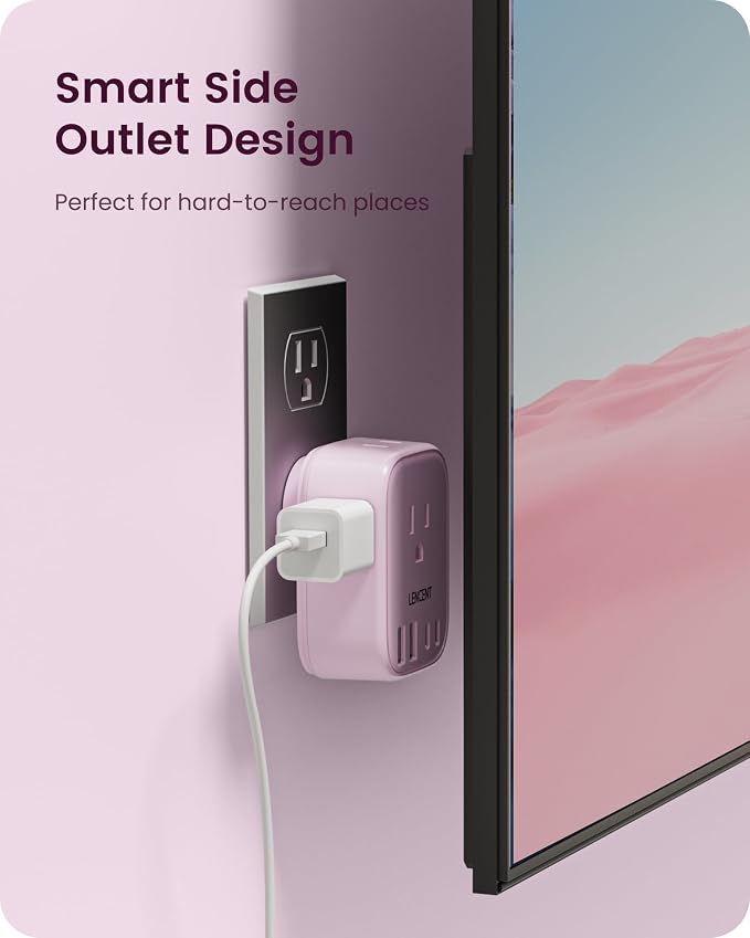 LENCENT Multi Plug Outlet Extender with USB C, Electrical Outlet Expander | with 4 AC & 4 USB Charger Cube, Small Multiple Wall Tap Plug Splitter for Home Office Travel Dorm Essentials - Pink