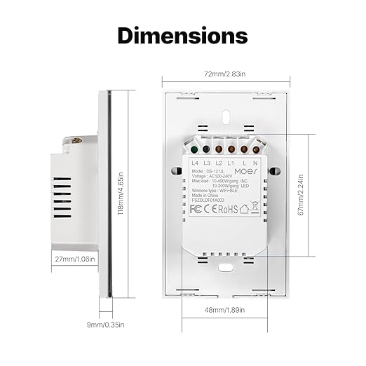 MOES 2nd Generation Smart Touch Wall Switch, 2.4GHz Wi-Fi Single Fire Single Pole Switch, No Neutral Wire Required, Remote MOES APP Control, Compatible with Alexa and Google Home 110V White 2 Gang
