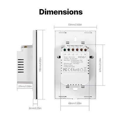 MOES 2nd Generation Smart Touch Wall Switch, 2.4GHz Wi-Fi Single Fire Single Pole Switch, No Neutral Wire Required, Remote MOES APP Control, Compatible with Alexa and Google Home 110V White 3 Gang