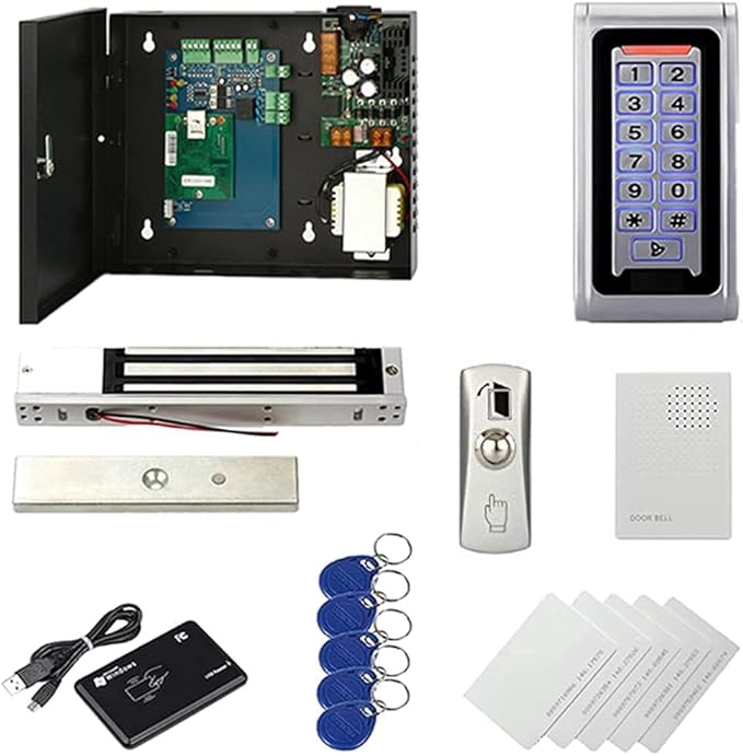 Indoor Outdoor Install Waterproof 1 Door Access Control System Metal Keypad Reader RFID PIN Code Open 600LBS Magnetic Lock 110V Power Supply Box Management Software APP Remote Open Door