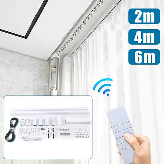 Smart Curtains System Electric Curtain Track with Automated Rail Electric Remote Controlled Drapery System Smart Home Curtain Rod Remote Control Curtain(19.6FT)