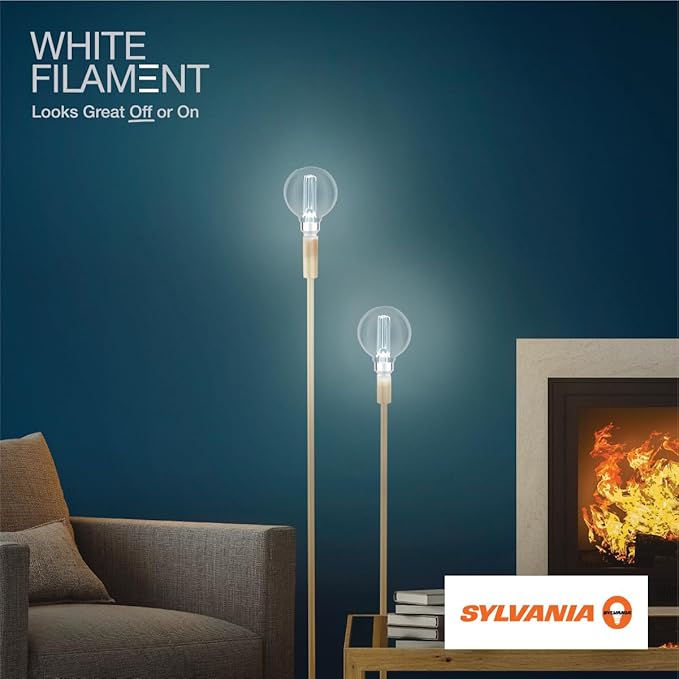 Sylvania G16.5 Clear Globe LED White Filament Bulb, 5.5W, Dimmable, 500 LMS, Candelabra Base, 2700K, Soft White - 2 Pack (42245)