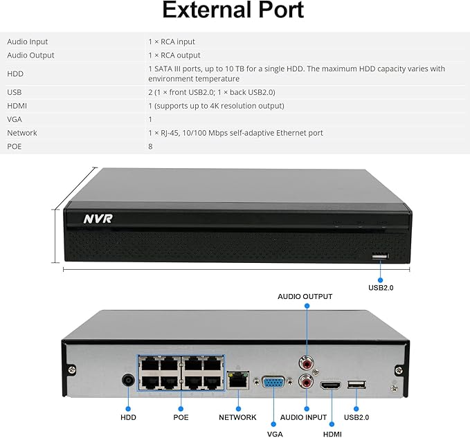DahuaSecurity Advanced 8-Channel 8 PoE Port Network Video Recorder with 2TB HDD 4K HDMI Output and AI Surveillance Features NVR for Home Security Camera System (NVR-8ch-8POE-2)