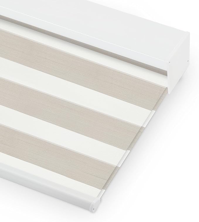 Bringnox Smart Motorized Zebra Roller Blinds - 85% Blackout, Remote Control, Works with HomeKit, Google Home & Alexa via Hub, Custom Size