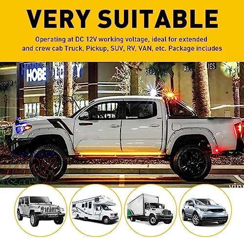 70 inch Truck LED Running Board Light Strip Sequential Amber Turn Signal DRL and White Courtesy Light 432 LEDs Waterproof Flexible Turn Signal Light Bar for Pickup Trucks Cars, Pack of 2