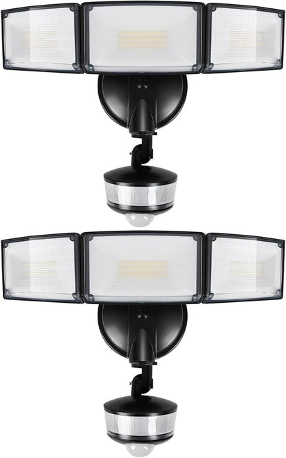 LUTEC 2 Pack 74W 8000 Lumen Motion Sensor Outdoor Lights, 5000K Daylight, IP65 Waterproof Flood Lights Outdoor with Night Light, Dusk to Dawn Motion Detector LED Security Light for Garage, Yard-Black