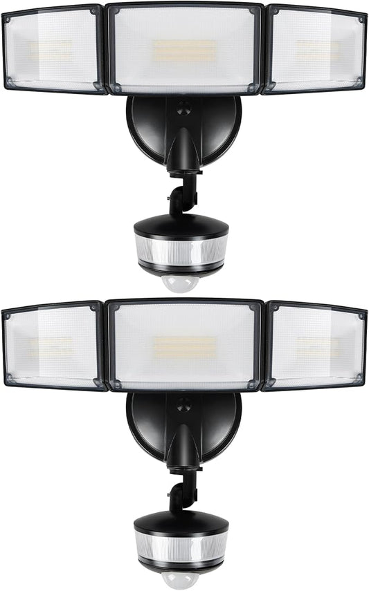 LUTEC 2 Pack 74W 8000 Lumen Motion Sensor Outdoor Lights, 5000K Daylight, IP65 Waterproof Flood Lights Outdoor with Night Light, Dusk to Dawn Motion Detector LED Security Light for Garage, Yard-Black