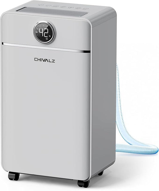 CHIVALZ 1500 Sq.Ft Dehumidifier for Basement with Drain Hose Max 25 Pints, Dehumidifiers for Home, Bedroom, Bathroom, Quiet, Intelligent Humidity Control, 3 Modes, 24H Timer, Gray 1Pack