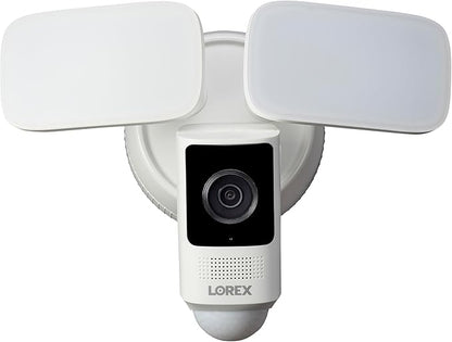 Lorex 2K Wi-Fi Floodlight Security Camera | White | 32GB MicroSD Card Included | No Monthly Fee | Color Night Vision | Motion Detection | 2-Way Talk | Siren | IP65 Weatherproof | Adjustable LEDs