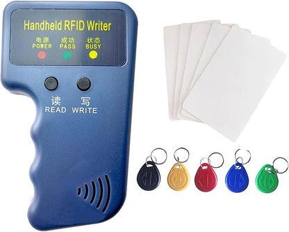 Handheld 125khz Copier RFID Smart ID Card Duplicator Used for T5577 or EM4305+5pcs NO.2T5577 Keychains +5PCS T5577 Cards