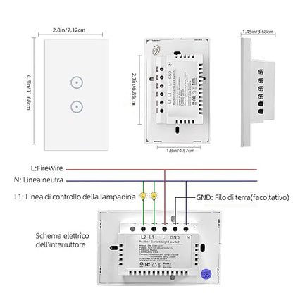 Jinvoo WiFi Wall Light Touch Panel Switch, 2 Way, Remote Control by Smart Phone,No Hub Required, Compatible with Tuya Smart Life app AC 120V Works with Amazon Echo Google Home White 1 Gang ETL Listed