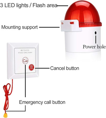 Retekess TH103 Wireless Strobe Light, Outdoor Siren With 3 Red LED, 110dB Loud Flash Siren, 2 Panic Buttons for Office, Warehouse, Business