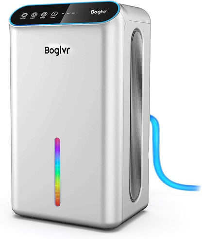 Dehumidifier for Home 1000 sq.ft - Quiet Small Dehumidifier with Hose for 3 Gear Timer, Auto Shut Off, Aromatherapy, Sleep Mode, 7-Color LED Light, for Bathroom, Bedroom, Basement (White)