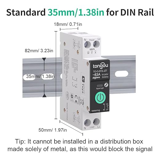 TONGOU Zigbee 3.0 Smart Switch| 1‑63A Adjustable DIN Rail 1P+N| Support Tuya/Smart Life Remote Control| Over-Current Protection| Smart Home Real-time Energy Monitoring| Voice Control| FCC Certified