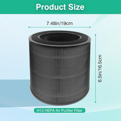 2 Pack DR-HAP005S Replacement Filters Compatible with Dreo Air Purifier, True H13 Filter, All-Round Powerful Filtration (Black)