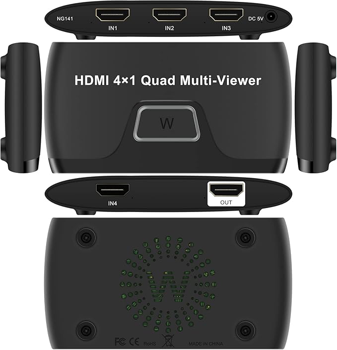 Quad Multi HDMI Viewer 4 in 1 Out HDMI Switcher 4 Ports Seamless Switcher Support 1080P for PS4/PC/DVD/Security Camera, Switch Output 2 Modes