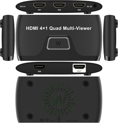 Quad Multi HDMI Viewer 4 in 1 Out HDMI Switcher 4 Ports Seamless Switcher Support 1080P for PS4/PC/DVD/Security Camera, Switch Output 2 Modes