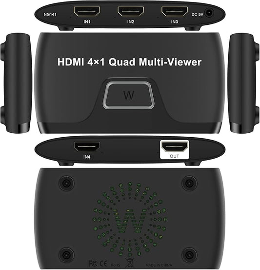 Quad Multi HDMI Viewer 4 in 1 Out HDMI Switcher 4 Ports Seamless Switcher Support 1080P for PS4/PC/DVD/Security Camera, Switch Output 2 Modes
