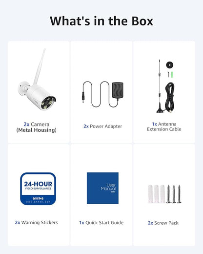 ANNKE 2Pcs 2K Add-On Wi-Fi Outdoor Security Cameras, 3MP Wireless IP Camera