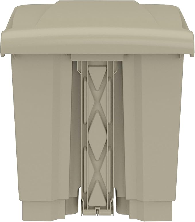 Safco Step-On Indoor Plastic Trash Can, Hands-Free Disposal, 8 Gallon, Tan