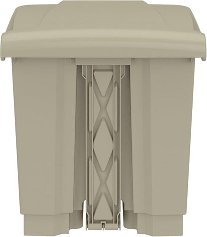 Safco Step-On Indoor Plastic Trash Can, Hands-Free Disposal, 8 Gallon, Tan