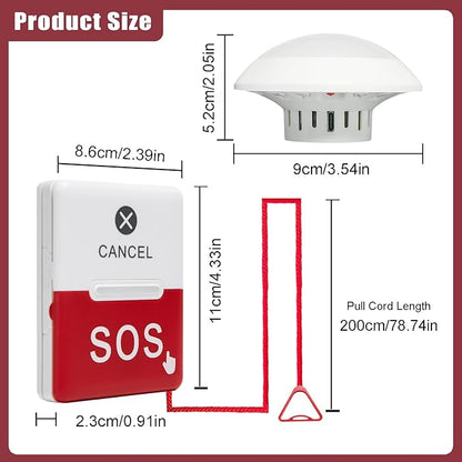 Wireless Emergency Call Button for Elderly, Bathroom Pull Cord Alarm with Strobe Light, 1 Home Care Receiver & 1 Help Button, Medical Alert System for Seniors, Disabled, Patients, Caregivers