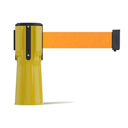 Trafford Industrial 11 Ft. Cone-Mounted Retractable Belt Barrier Yellow Case with Fluorescent Orange Belt