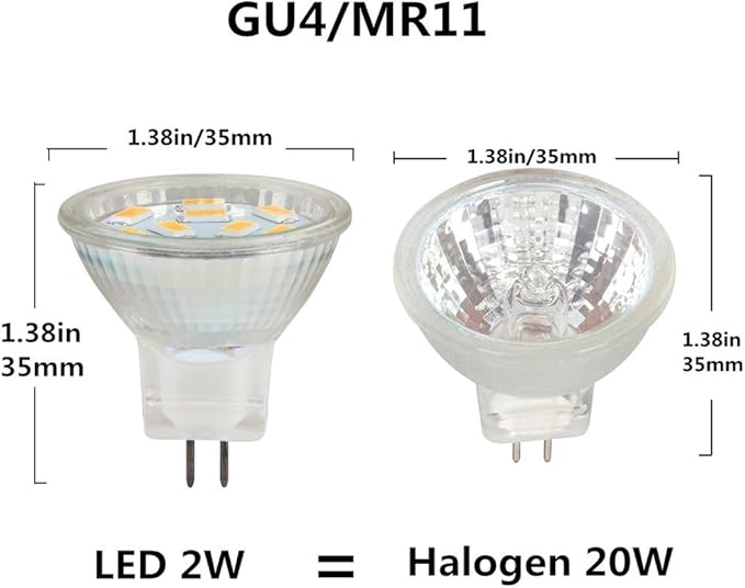 MR11 GU4 Led Bulbs 2W 12V AC/DC, 24V DC, 20W Halogen Replacement, Warm White 3000K (Pack of 4)
