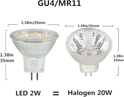 MR11 GU4 Led Bulbs 2W 12V AC/DC, 24V DC, 20W Halogen Replacement, Warm White 3000K (Pack of 4)