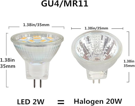 MR11 GU4 Led Bulbs 2W 12V AC/DC, 24V DC, 20W Halogen Replacement, Warm White 3000K (Pack of 4)