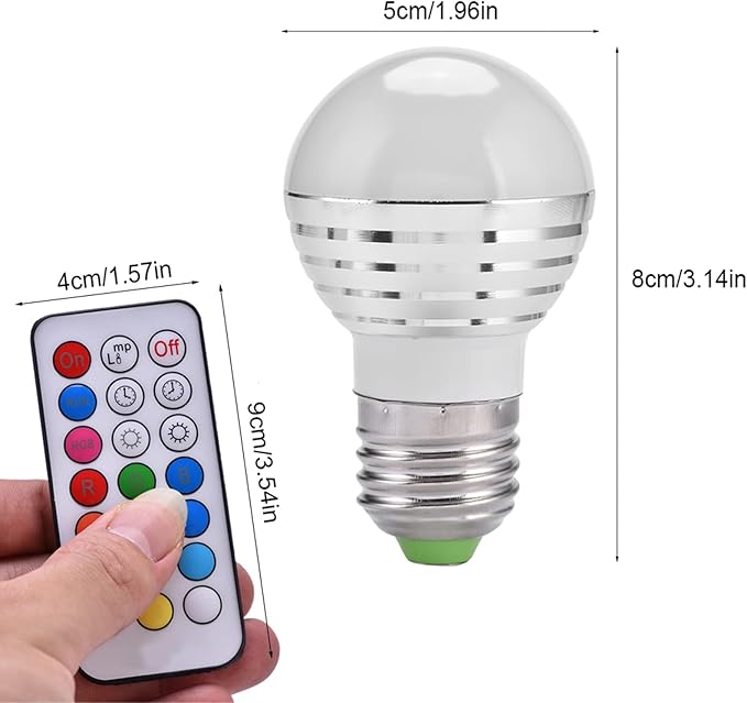 Fydun Smart LED Light Bulb, E27 3W RGBW Colorful 3W RGB Bulbs Bulb with Remote Control 16 Colors Changing Daylight White LED Candle Night Lamp Remote Control