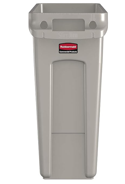 Rubbermaid Commercial Products Slim Jim Trash/Garbage Can with Venting Channels, 16-Gallon, Beige, for Kitchen/Office/Workspace, Pack of 4