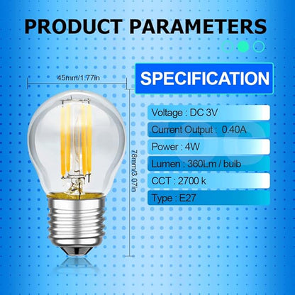 SOFOC G45 LED Bulb 3V DC E27 Base Outdoor Solar Lights Warm White 2700K Classic 4W Low Voltage Light 360LM High Color Rendering Vintage Edison Style Bulb No Dimmable 1Pcs