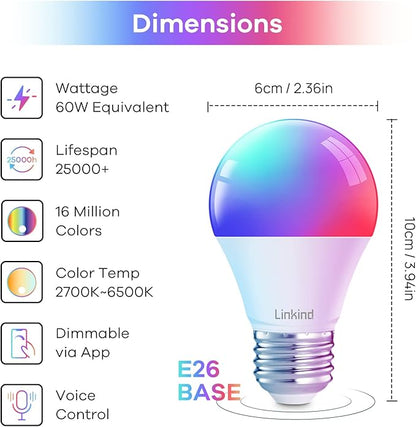 Linkind Dimmable A19 6-Pack & Smart A19 LED Bulbs 4-Pack