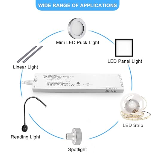 VST 60W LED Power Supply, 100V-240V AC to 12V DC Low Voltage Transformer with JST Ports, Cabinet Light Power Adapter, ETL Certified, White
