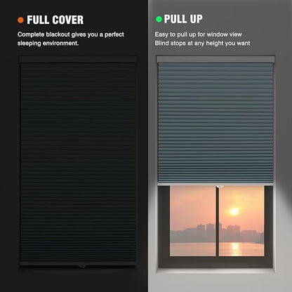 Changshade Cellular Shades Blackout Cordless Custom Size, Honeycomb Indoor Window Blinds Room Darkening 1.5 inch Cell Pleated Easy to Install for Home, Office, Bedroom, Nursey, Blue