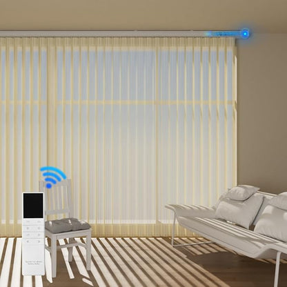 Motorized Sheer Vertical Blinds with Remote, Light Filtering Vertical Blind Sliding Door Blinds Remote Control Blinds for Sliding Glass Door Customize, Texture Beige