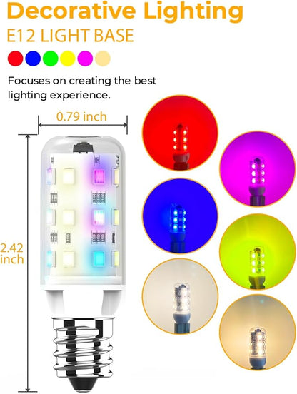 E12 LED Bulb, 25W Equivalent, Warm White/Cold White/RGB 12 Color Changing, CRI 85+, 4 Auto Cycle Modes, Sync & Memory Function, T4 LED Bulb Dimmable, Efficient 2.5W, AC 120V (E12, 2 Pack)