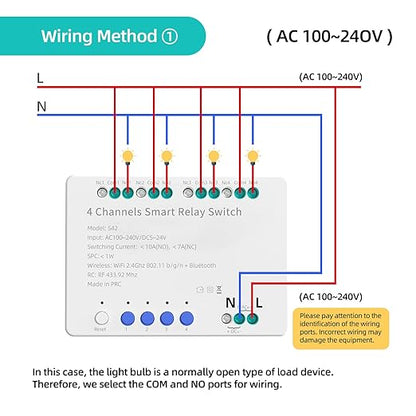 4 Channels Smart Relay Switch with Dry Contact, WiFi Bluetooth APP Control Module for Lights/Appliances, Voice Automation with Alexa & Google Home, 10A per Channel, AC110V/DC5V 12V 24V Compatible
